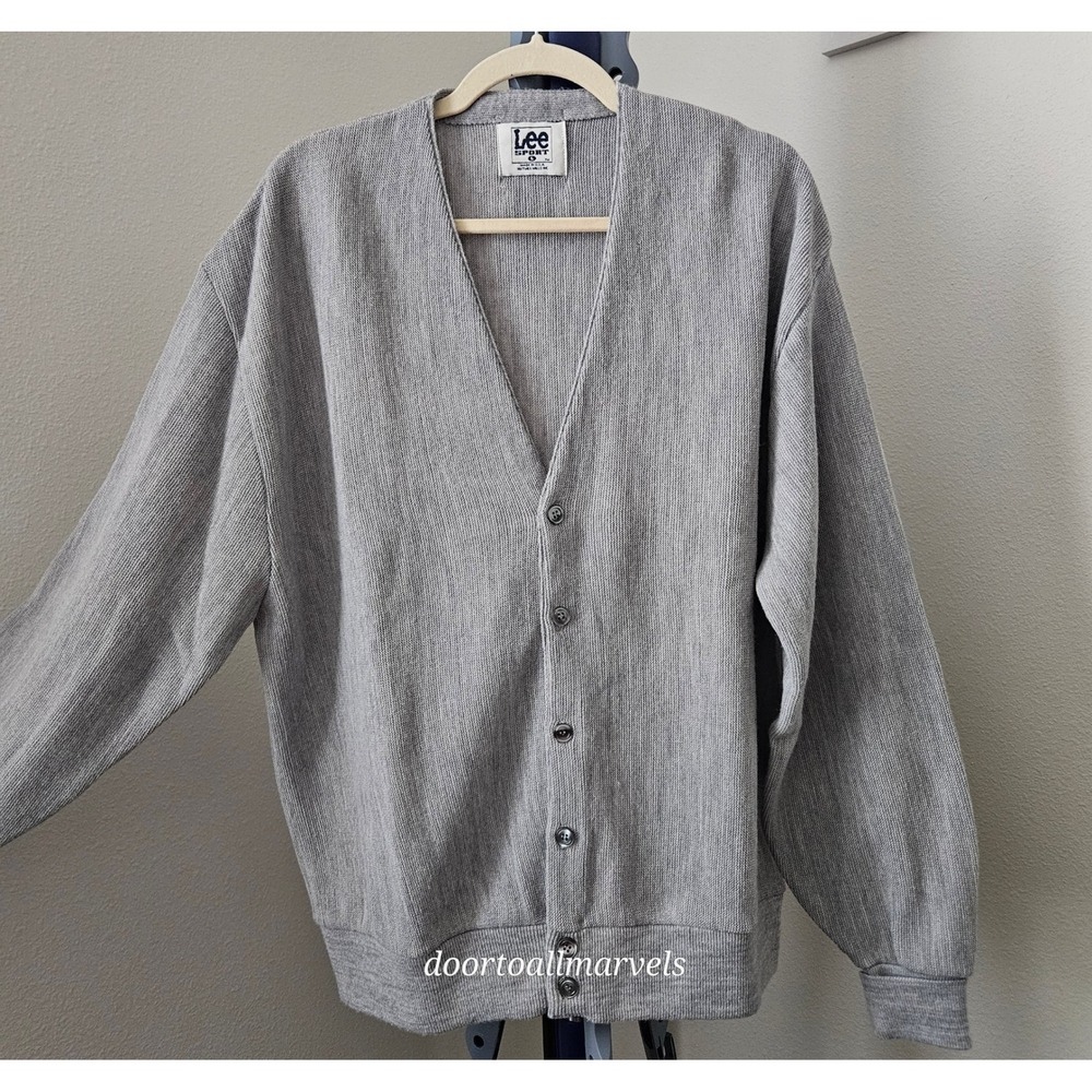 Vintage '90s Lee Sport Cardigan Sweater Collegiate Preppy Grandpa USA L-XL?